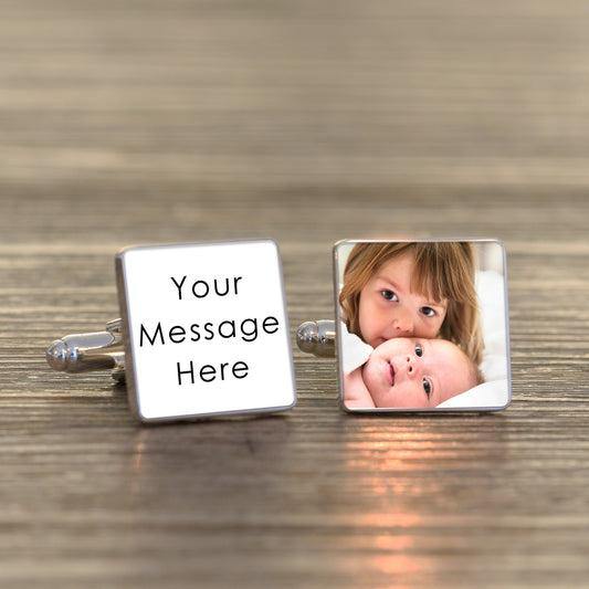 Any Message Photo Upload Cufflinks - Silver Finish