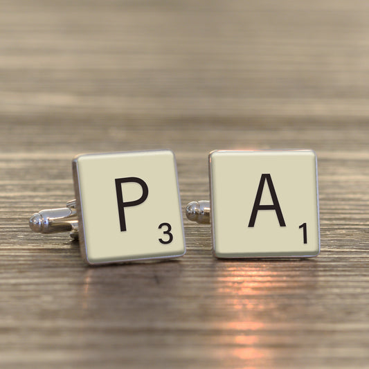 Vintage Letter Tile Cufflinks - Silver Finish