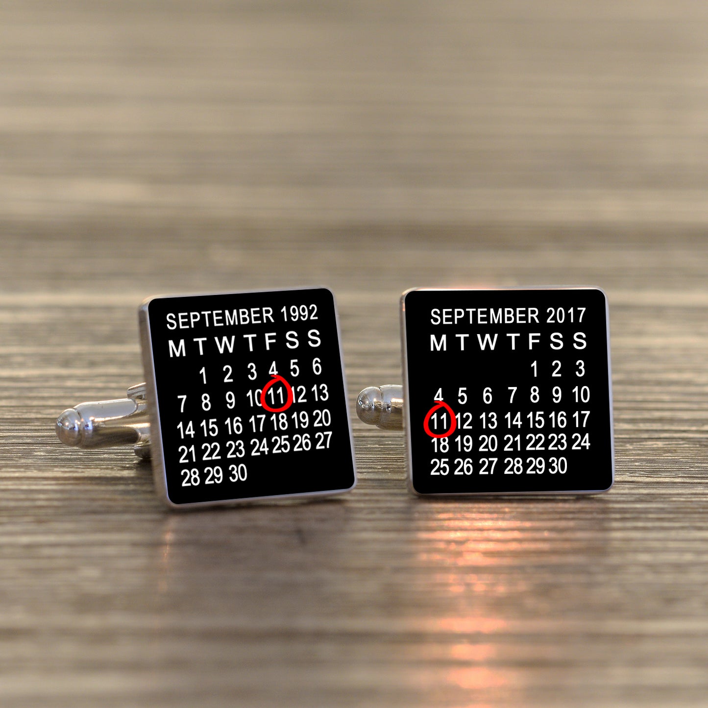 Black Calendar Cufflinks - Silver Finish