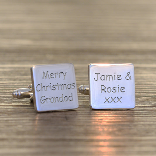 Merry Christmas Grandad Cufflinks - Silver Finish