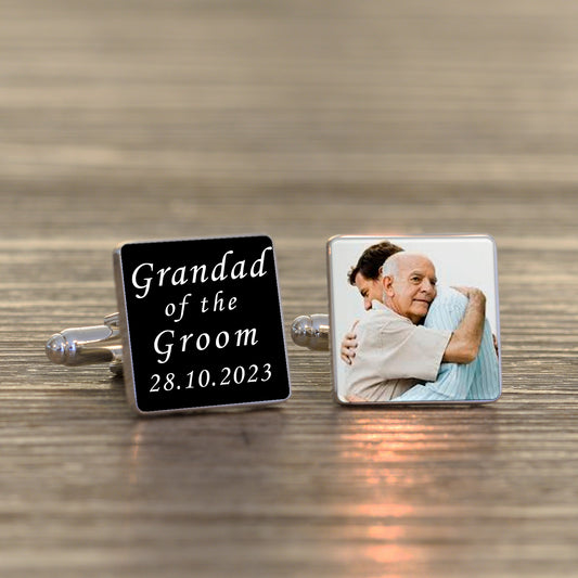 Grandad of the Groom Photo Upload Cufflinks - Silver Finish