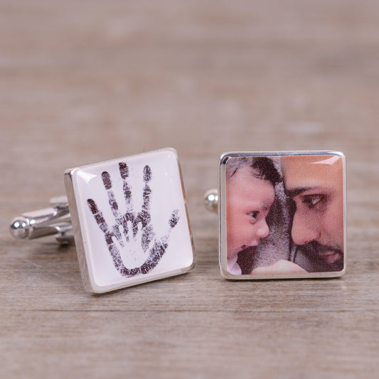 Two Hands Photo Upload Cufflinks - Silver Finish