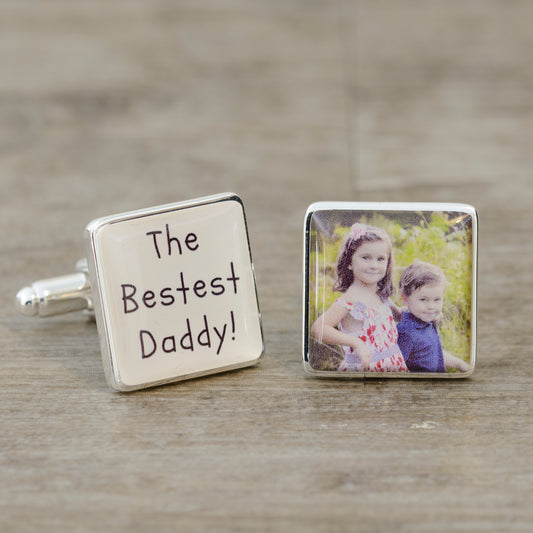 The Bestest Daddy! Photo Upload Cufflinks - Silver Finish