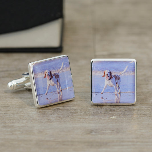 Dog Photo Upload Cufflinks - Silver Finish