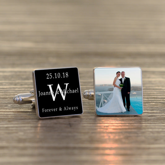 Forever & Always Photo Upload Cufflinks - Silver Finish