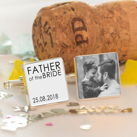 Father of the Bride or Groom Photo Upload Cufflinks - Silver Finish