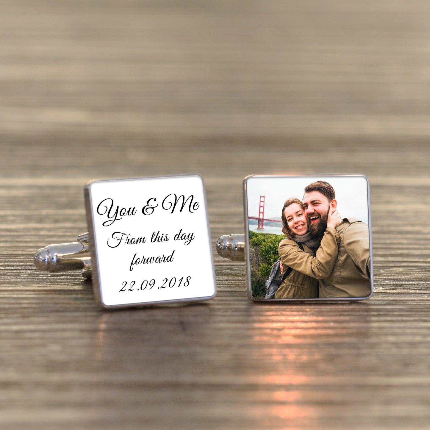 You & Me Photo Upload Cufflinks - Silver Finish