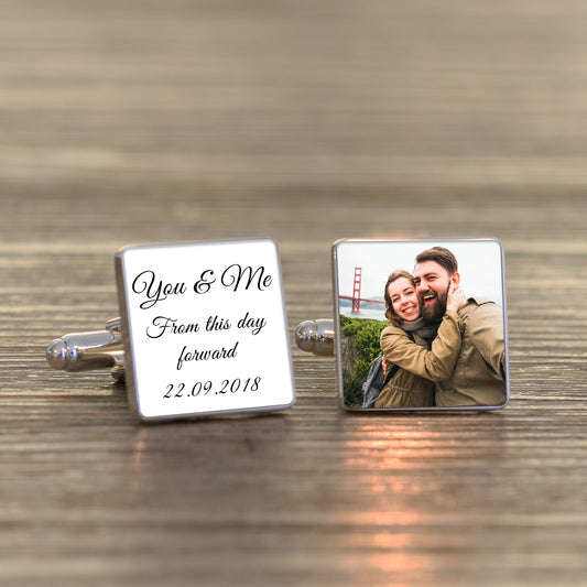 You & Me Photo Upload Cufflinks - Silver Finish