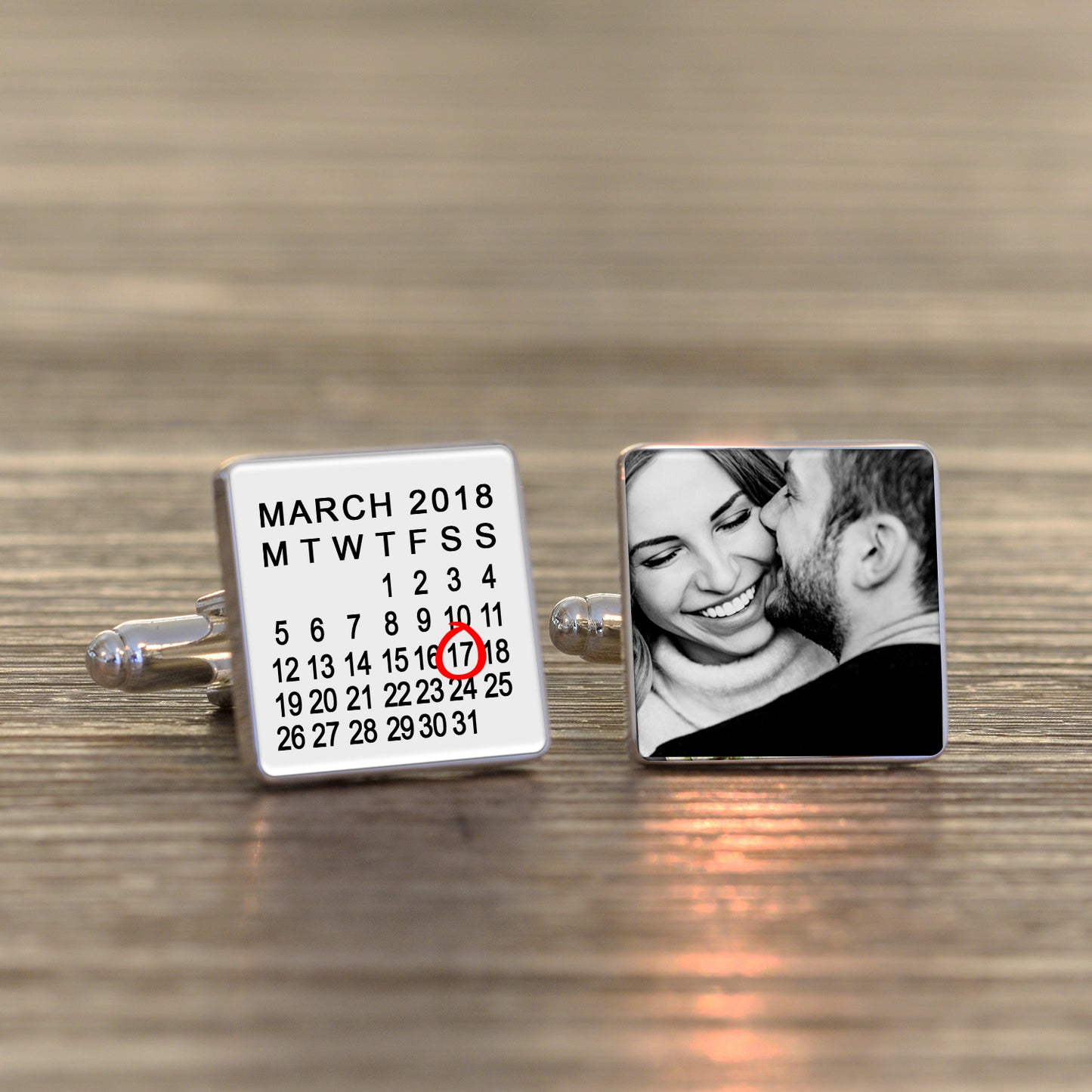 Anniversary Calendar Photo Upload Cufflinks - Silver Finish