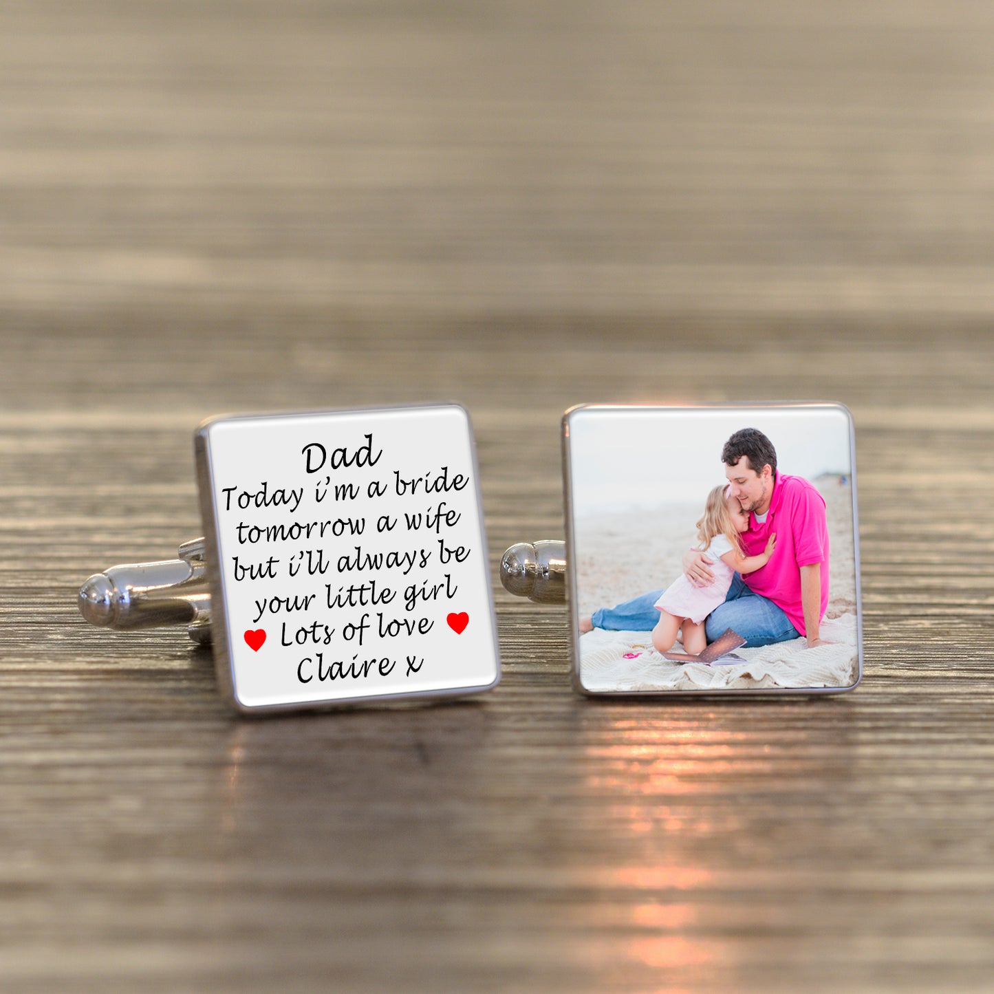 Dad, Always Your Little Girl Photo Upload Cufflinks - Silver Finish