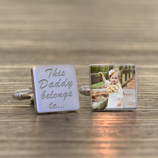 This Daddy Belong to Photo Upload Cufflinks - Silver Finish