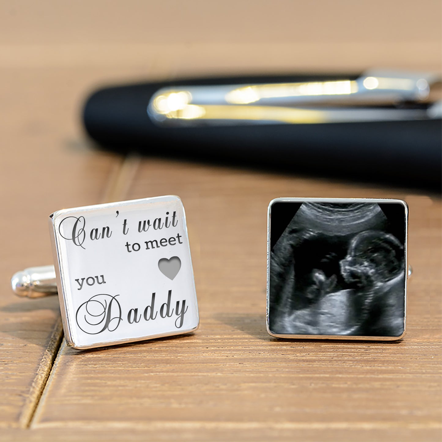 Cant Wait To Meet You Daddy & Baby Scan Cufflinks - Silver Finish