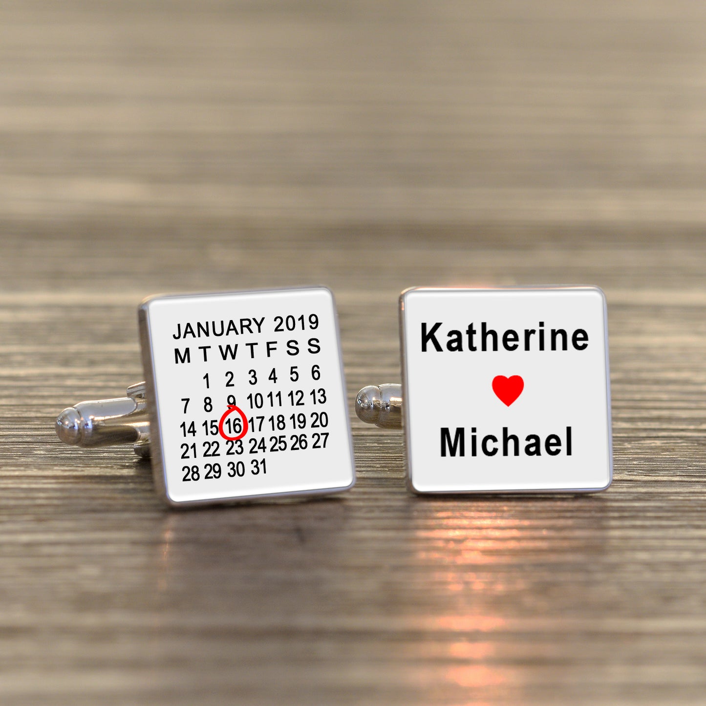 Names & Calendar Anniversary Cufflinks - Silver Finish