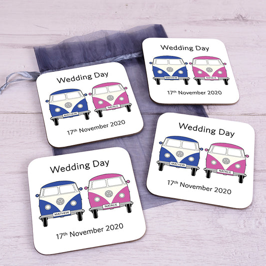 Happy Couple Camper Van Set of 4 Coasters