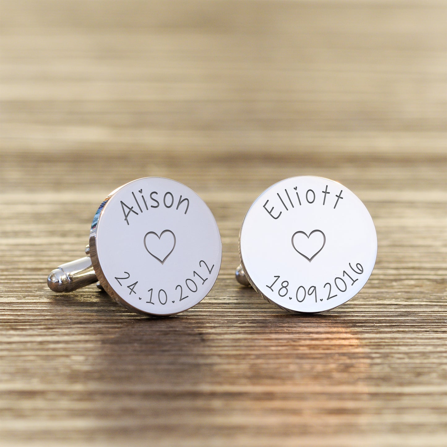 Childrens Names and Dates Cufflinks - Silver Finish