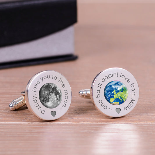 Daddy, Love You To The Moon and Back Cufflinks - Silver Finish