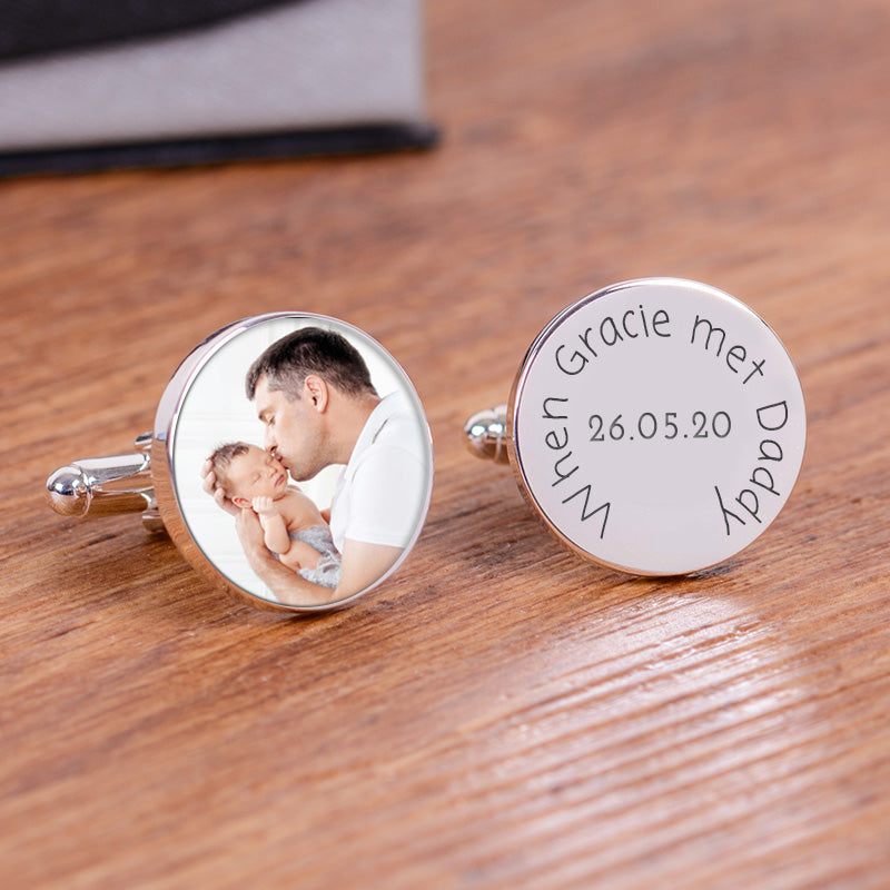 When Met Daddy Photo Upload Cufflinks - Silver Finish