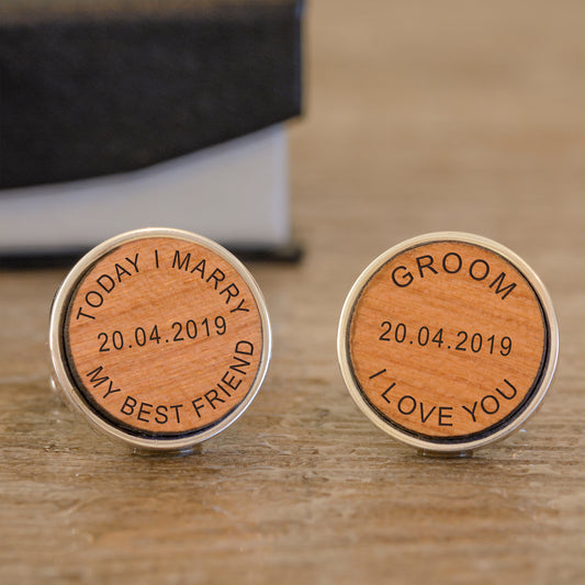 Today I Marry My Best Friend Cufflinks - Cherry Wood