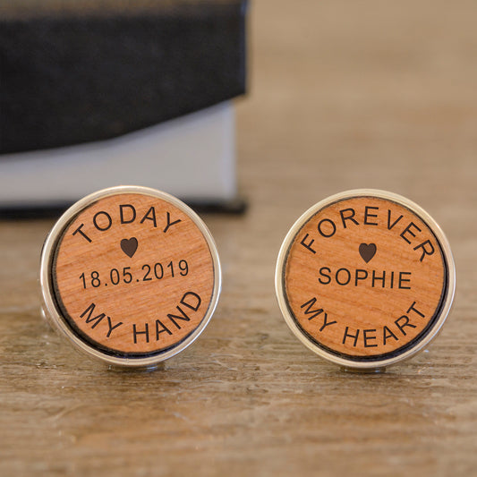 Today My Hand, Forever My Heart Cufflinks - Cherry Wood