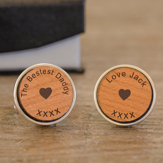 The Bestest Daddy Cufflinks - Cherry Wood