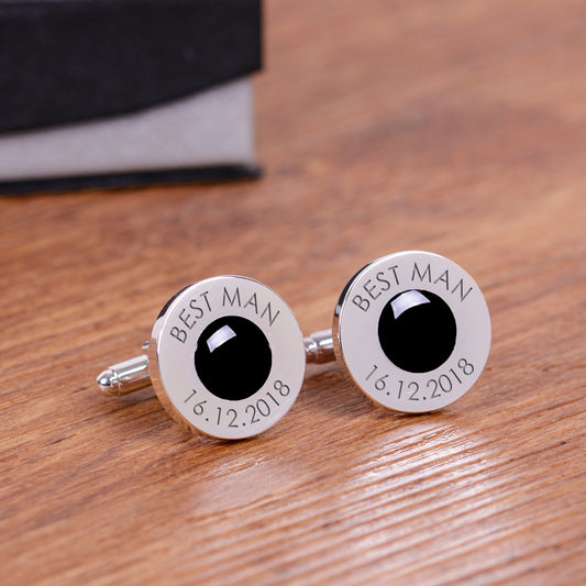 Black/White Wedding Party Cufflinks - Silver Finish