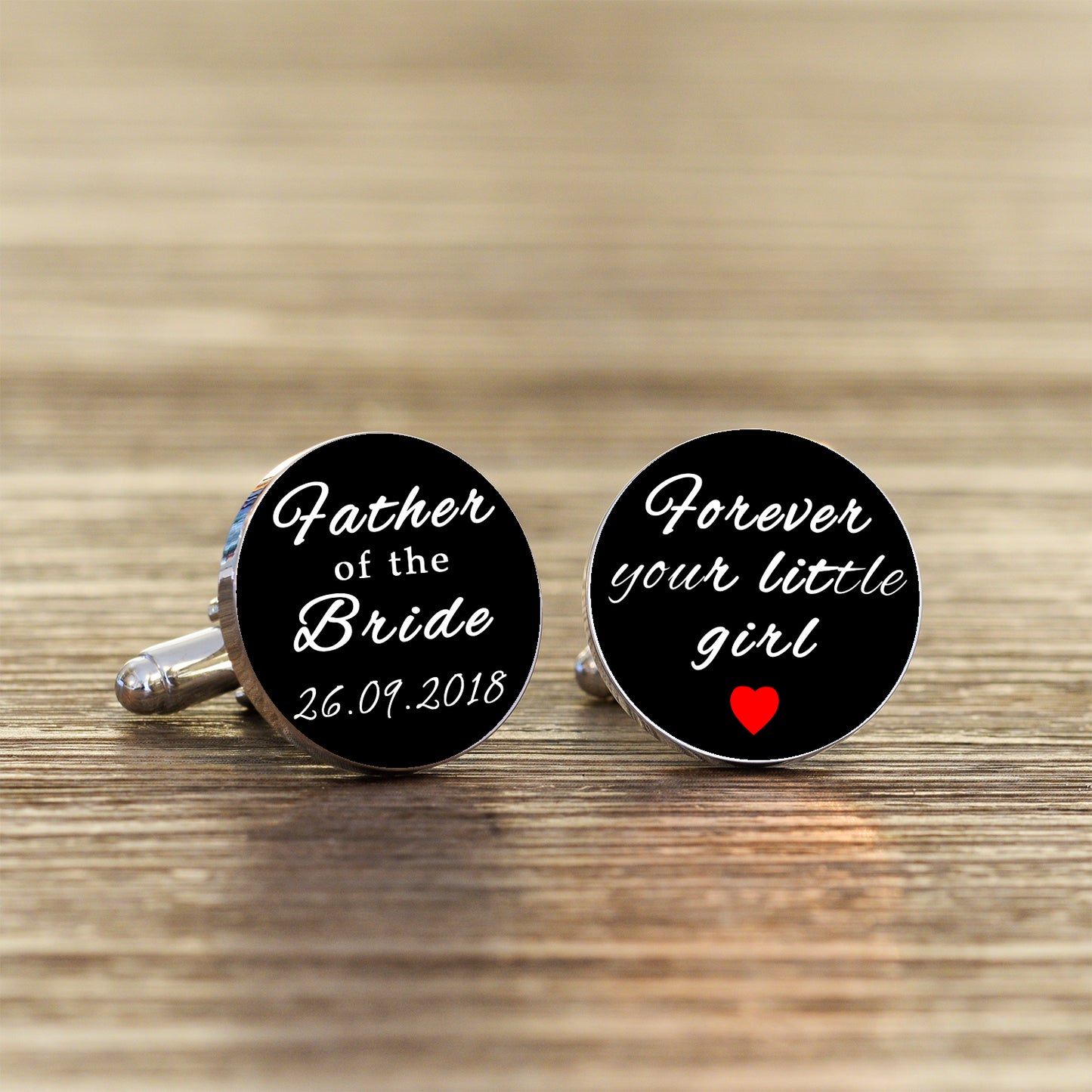 Black/White Forever your Little Girl Cufflinks - Silver Finish