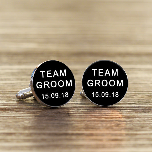 Black/White Team Groom Cufflinks - Silver Finish