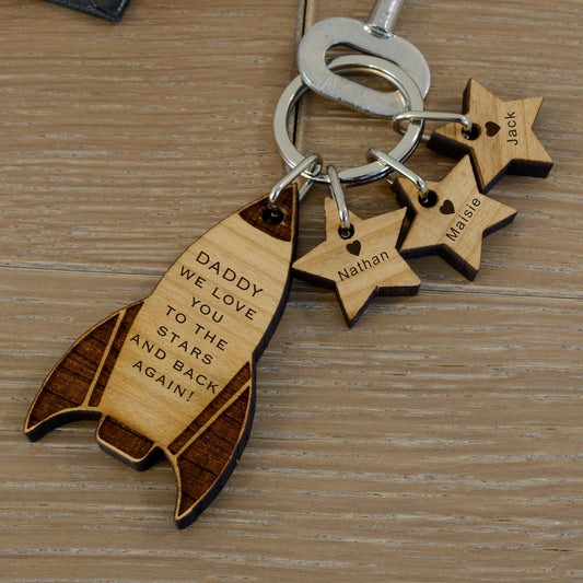 Stars and Back Rocket Key Ring