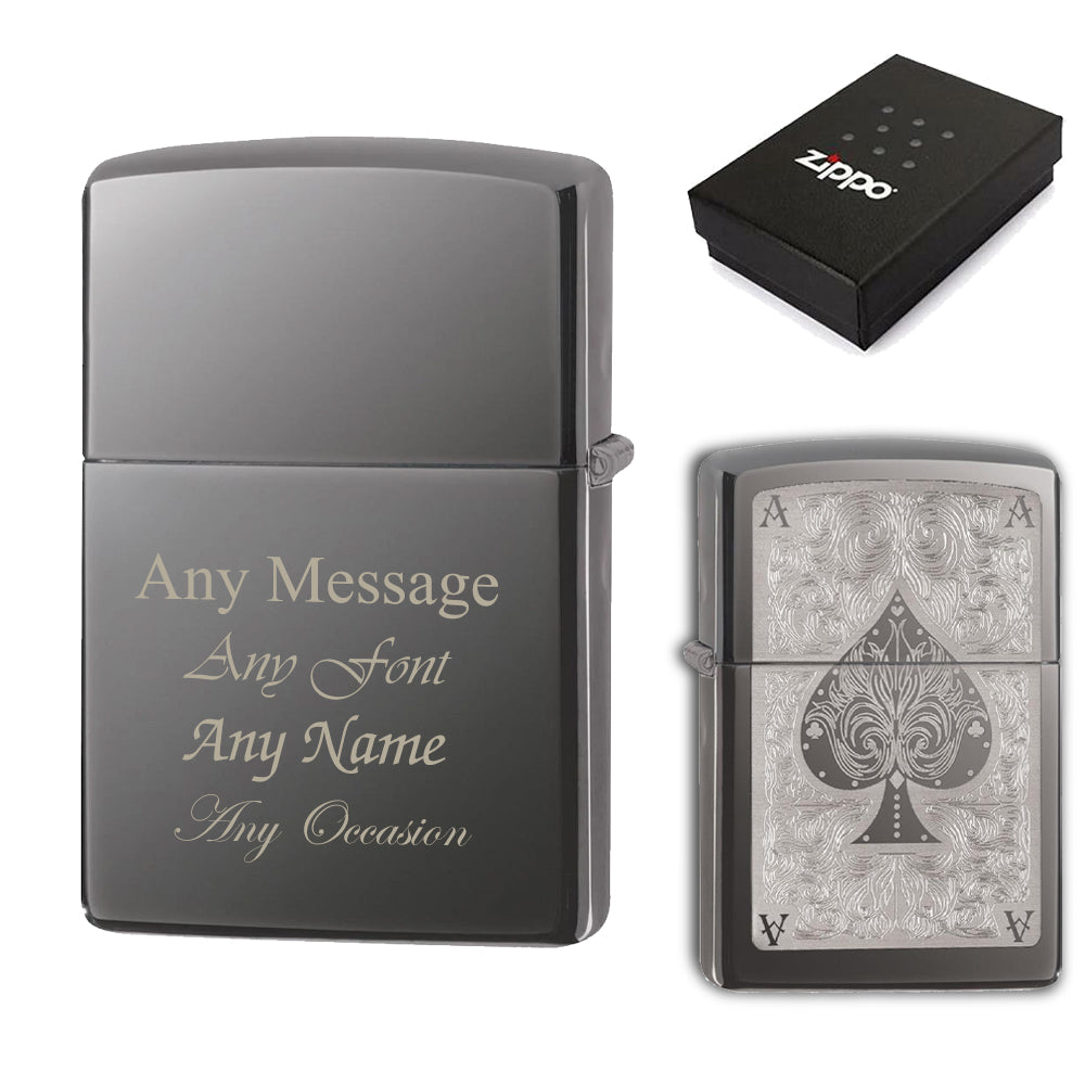 Engraved Filigree Ace of Spades Official Zippo Windproof Lighter Image 2