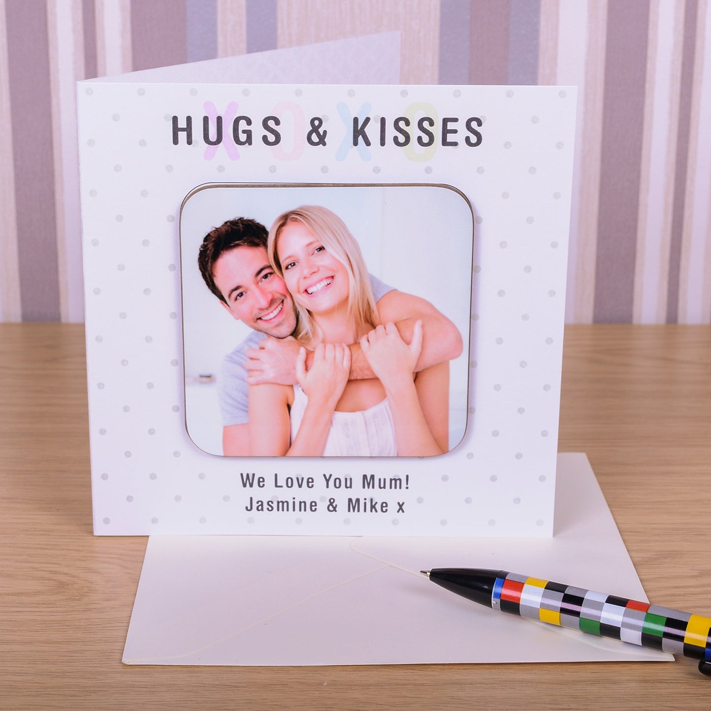 Hugs & Kisses Photo Upload Coaster Card