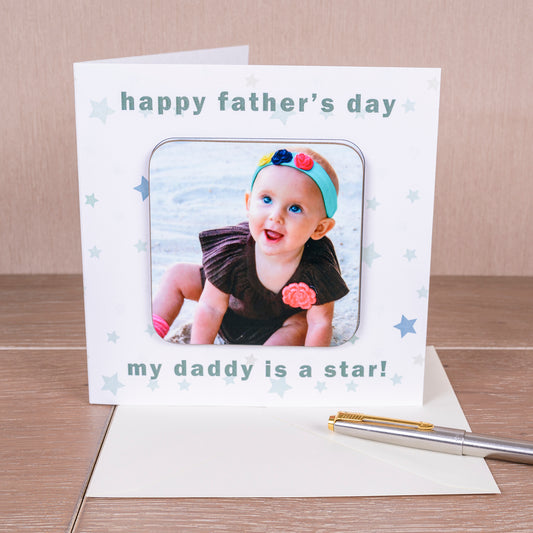 Happy Fathers Day Photo Upload Coaster Card