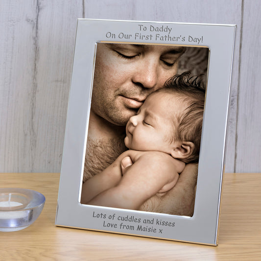 To Daddy On Our First Father's Day! Silver Plated Picture Frame (7"" x 5"")