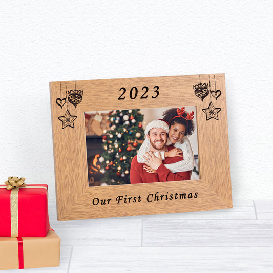 Our First Christmas Wood Picture Frame (7"" x 5"")