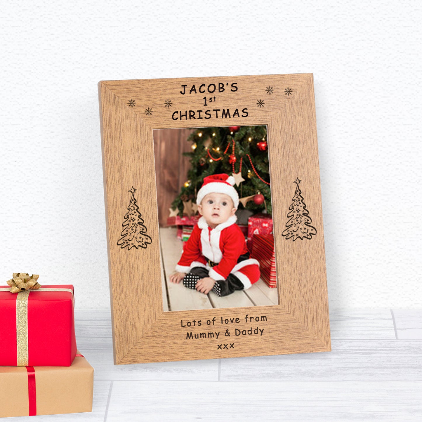 1st Christmas Wood Picture Frame (6"" x 4"")