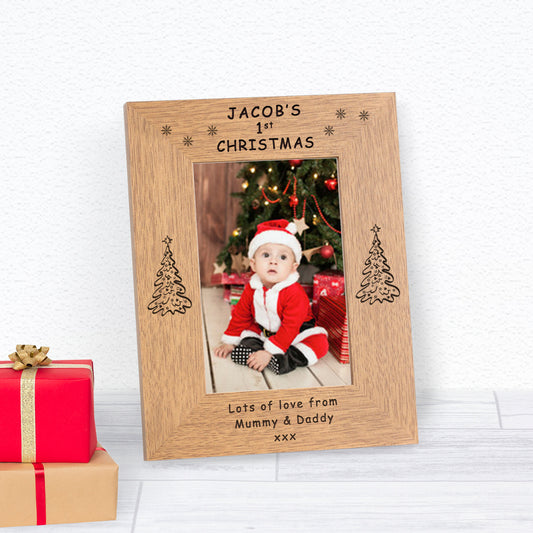 1st Christmas Wood Picture Frame (6"" x 4"")