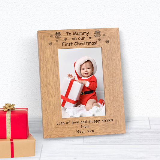 To Mummy On Our First Christmas! Wood Picture Frame (7"" x 5"")