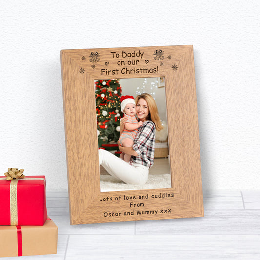 To Daddy On Our First Christmas! Wood Picture Frame (7"" x 5"")