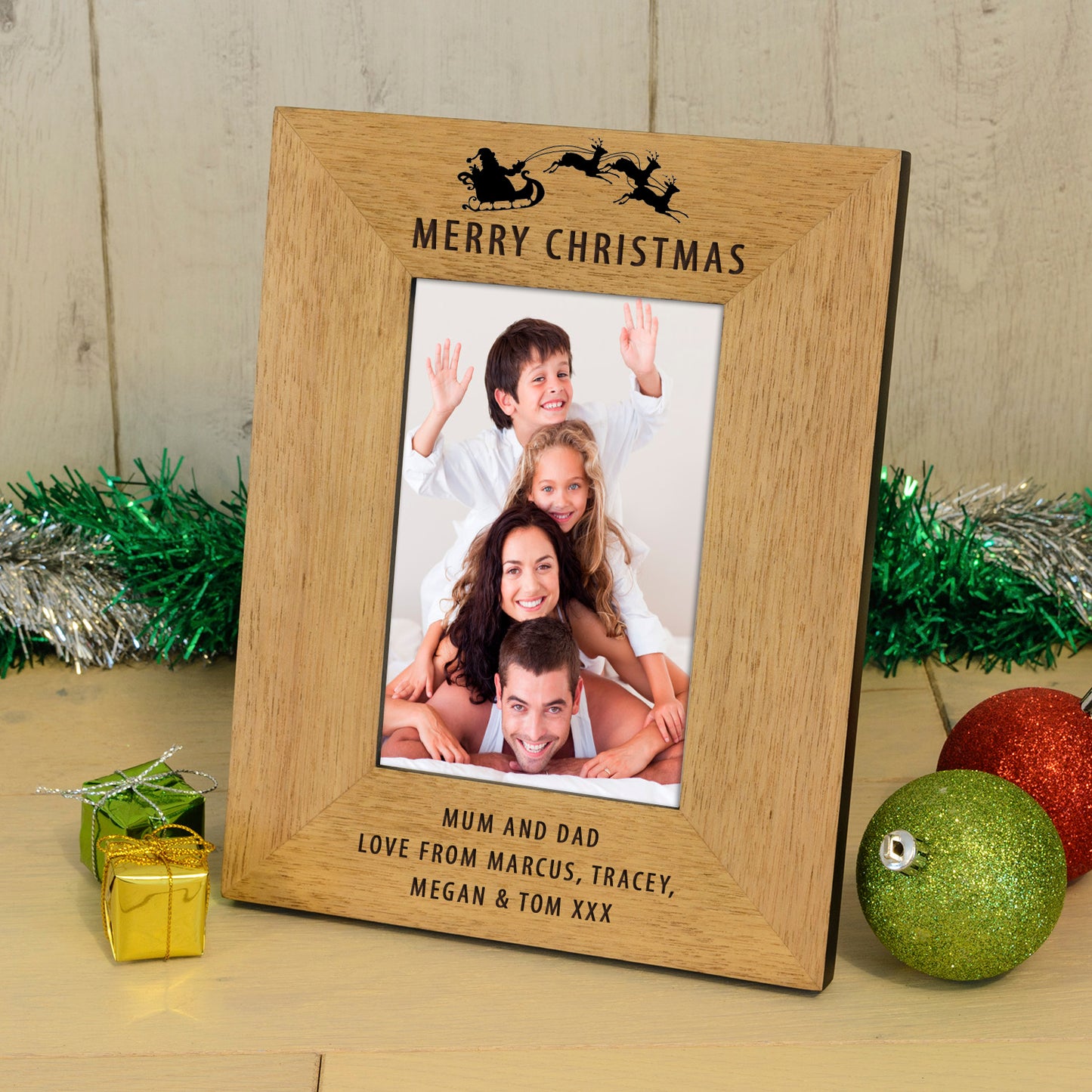 Merry Christmas Wood Picture Frame (6"" x 4"")