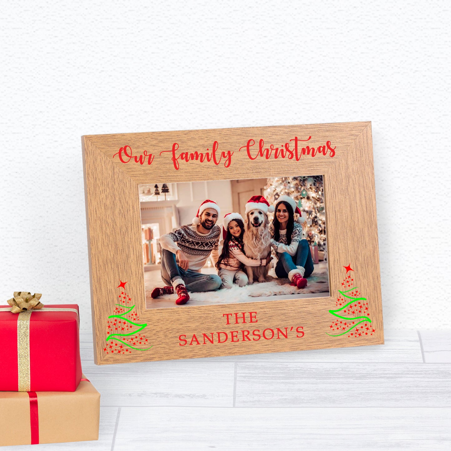 Our Family Christmas Wood Picture Frame (7"" x 5"")