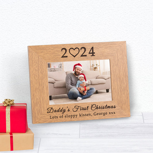 Daddy's First Christmas Wood Picture Frame (6"" x 4"")