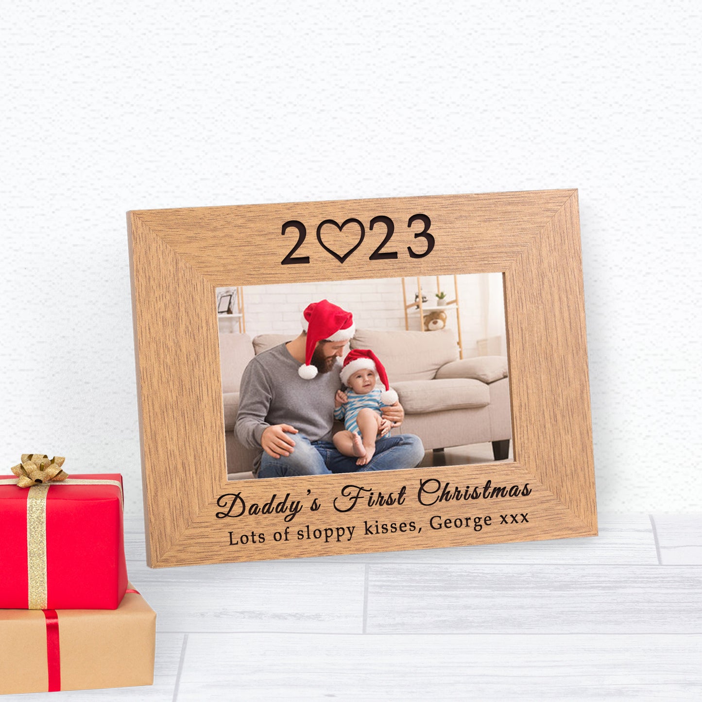 Daddy's First Christmas Wood Picture Frame (7"" x 5"")