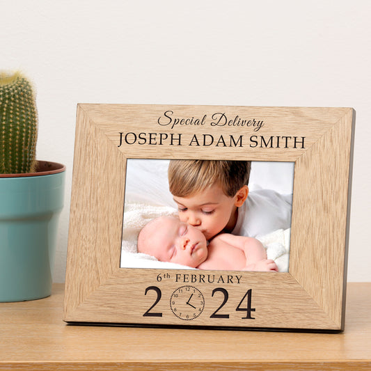 New Baby Special Delivery Wood Picture Frame (7"" x 5"")