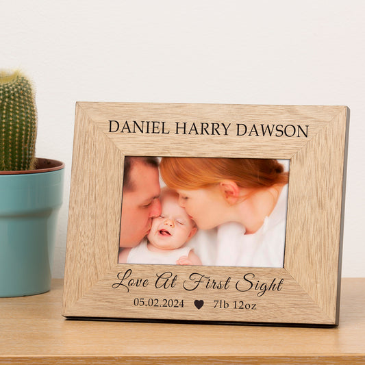 New Baby Love At First Sight Wood Picture Frame (7"" x 5"")