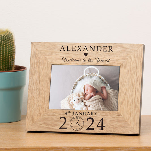 New Baby Welcome to the World Wood Picture Frame (7"" x 5"")