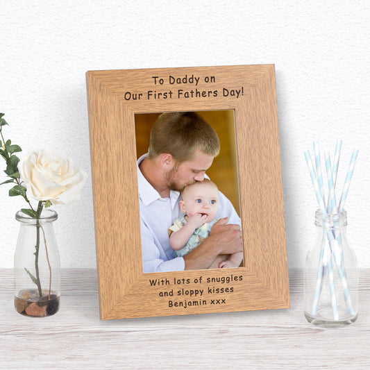 Our First Fathers Day Wood Picture Frame (7"" x 5"")