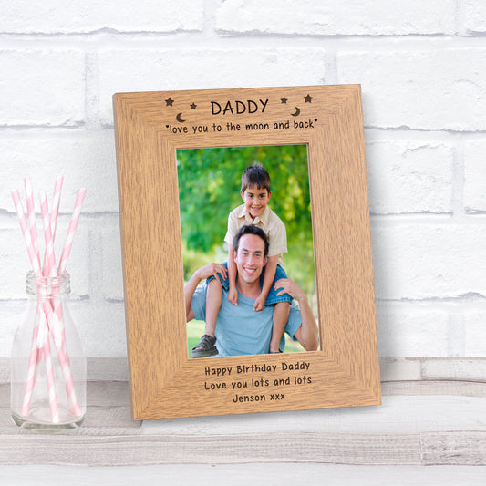 Daddy love you to the moon and back Wood Picture Frame (6"" x 4"")