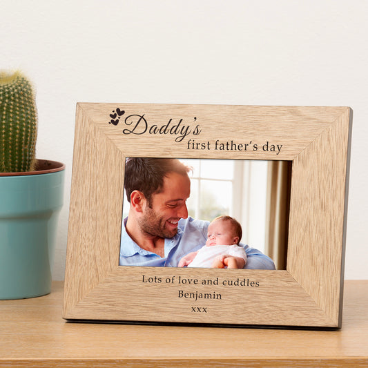 Daddy's First Father's Day Wood Picture Frame (7"" x 5"")