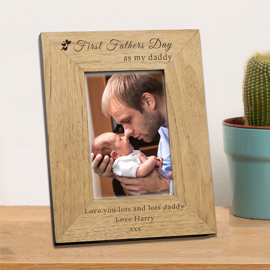 First Father's Day as my Daddy, Grandad etc Wood Picture Frame (7"" x 5"")