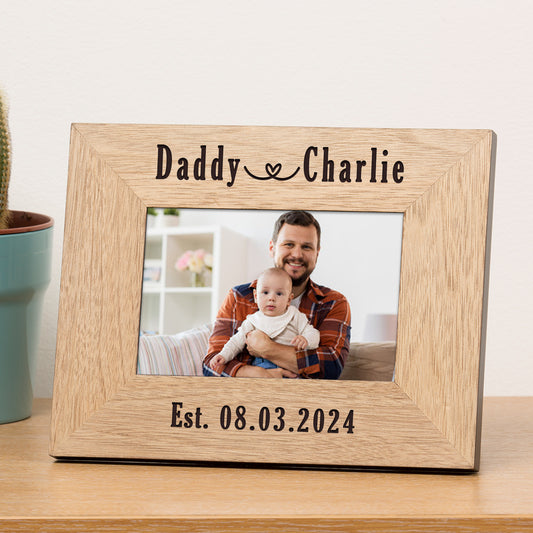 Daddy & New Baby Wood Picture Frame (7"" x 5"")