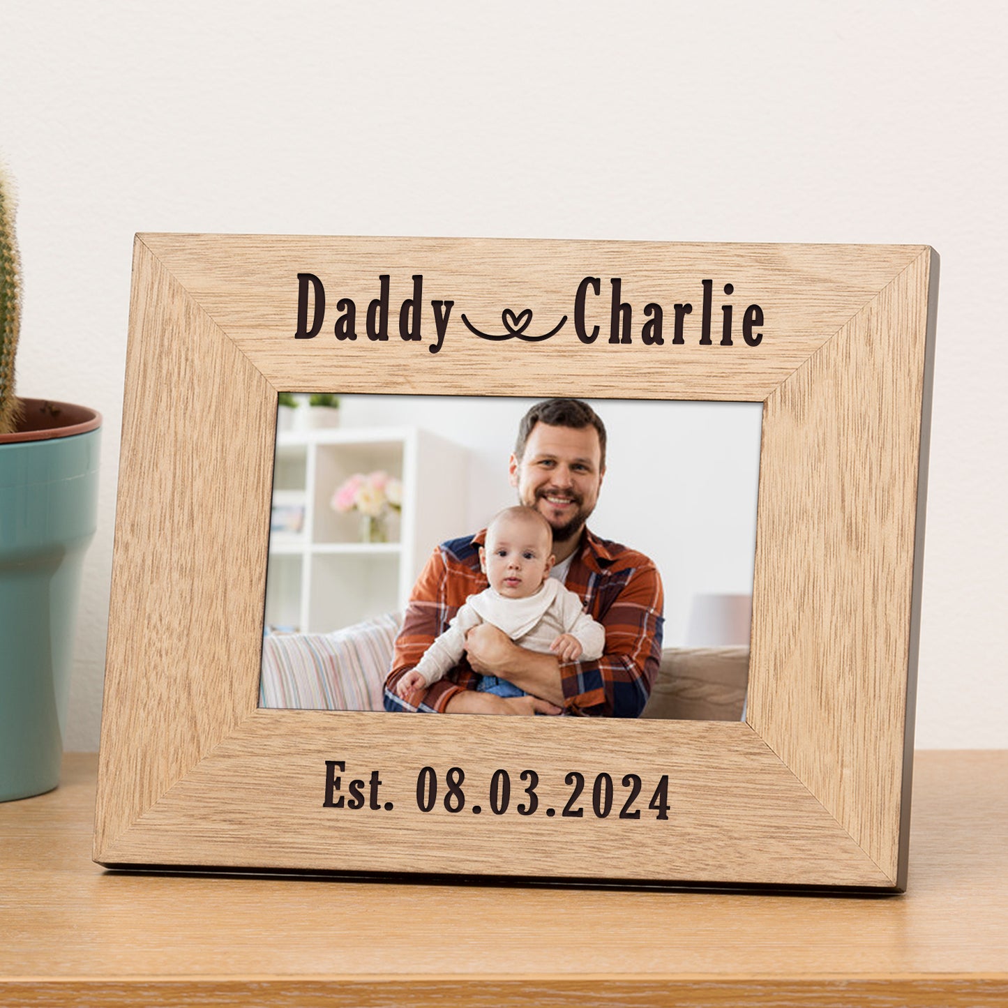 Daddy & New Baby Wood Picture Frame (6"" x 4"")